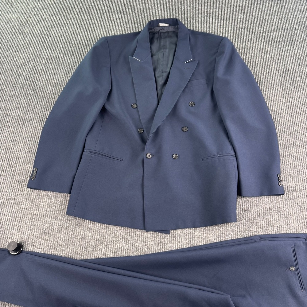 Vintage Falcone Suit Men 46R 40x30 Navy Double Breasted Union Made USA 2 Piece